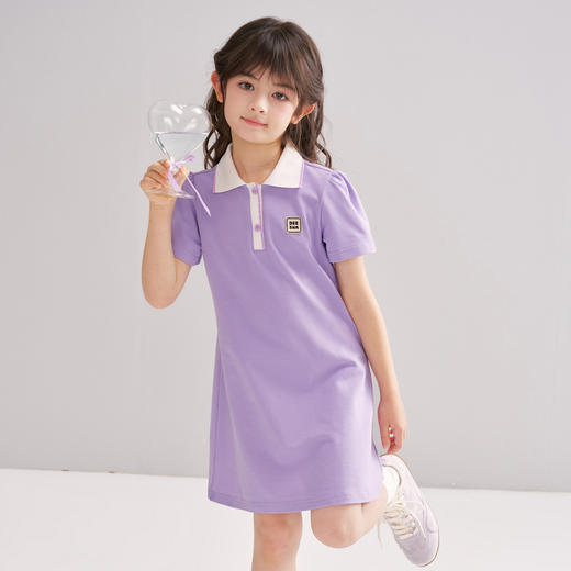 笛莎/Deesha 松饼熊2026年夏季新款童装女童时尚学院风POLO领针织连衣裙 商品图1