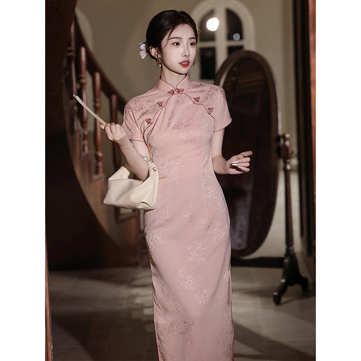 粉色旗袍夏季改良年轻款少女订婚礼服连衣裙LSB3816 商品图1