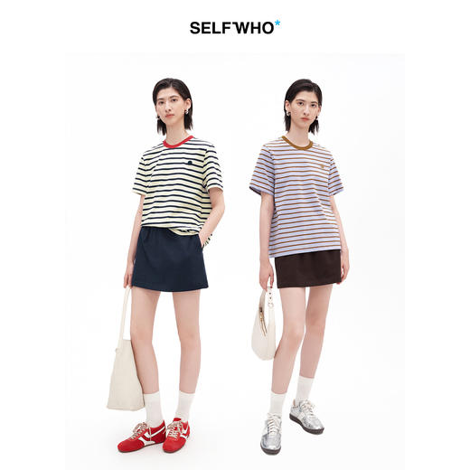 SELFWHO全棉纯色针织A字短裙女2026夏新款休闲松紧腰小个子半身裙 商品图1