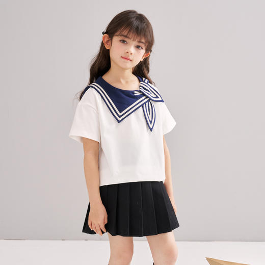 笛莎/Deesha 松饼熊2026年夏季新款童装女童时尚学院风海军领短袖T恤 商品图3