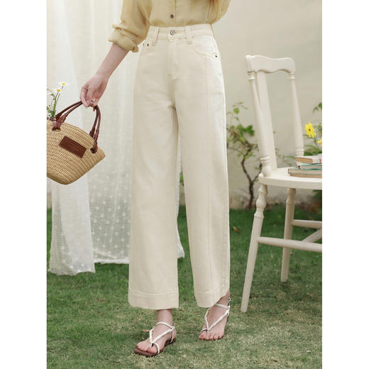 鹿向南「闲庭漫步」杏色高腰显瘦直筒牛仔裤女夏新款小个子九分裤 商品图1