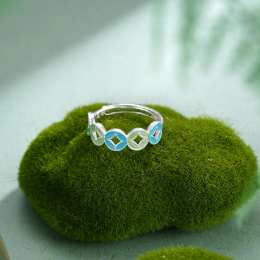 子佩集【赢财生福】S990银戒指【MXJZ027】花丝珐琅彩五连环钱币2510 商品图8