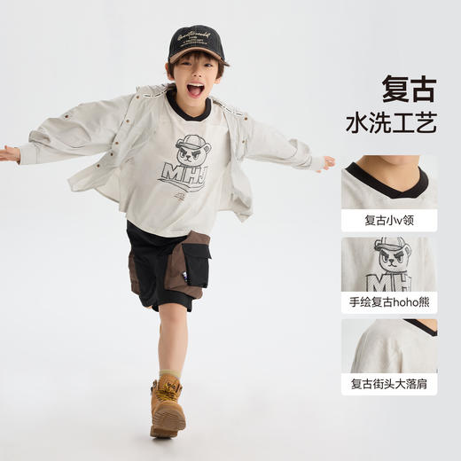 MANHOJIA【靓仔小熊T】儿童短袖T环保蜡染复古手绘印花亲肤棉T 商品图2
