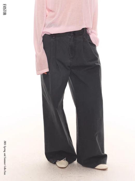 Evistub girls/E-6CCK1904/ 复古休闲长裤  100%棉石磨酵洗阔腿低腰休闲裤 商品图2