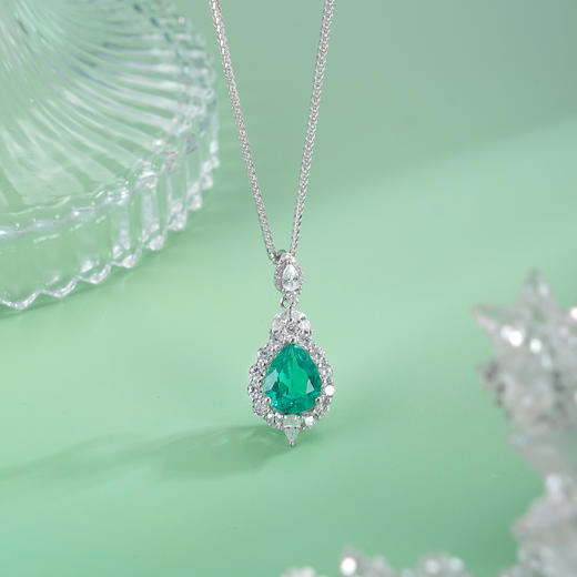 子佩集【翠意繁花】S925银套链【PM2235-XF】培育宝石祖母绿水滴2510 商品图2