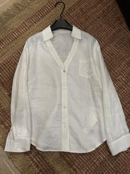 【门店同款】ENJOY夏季V领蕾丝边亚麻衬衫 170593591 商品图0