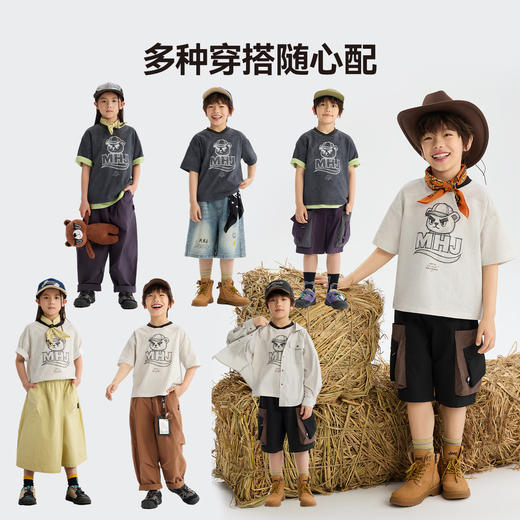 MANHOJIA【靓仔小熊T】儿童短袖T环保蜡染复古手绘印花亲肤棉T 商品图3