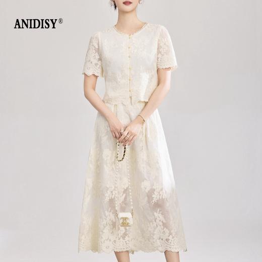 圆领短袖单排扣上衣+高腰拉链半身裙套装 商品图1