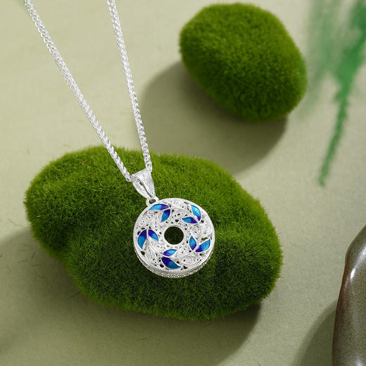 子佩集【一叶转运】S990银套链【MXTL034】花丝珐琅彩树叶平安扣福字项链2510 商品图6