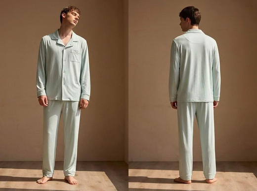 爱家同款尊享老钱风K边男士长袖家居服 休闲睡衣套装 柔软舒适 垂坠抗皱 商品图4