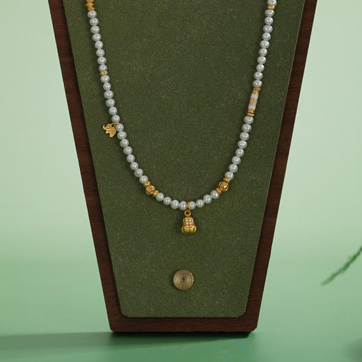 子佩集【福禄吉祥】银S925珍珠AOYA奥雅项链【QNX0008】3mm珠镀金葫芦大象2512 商品图1