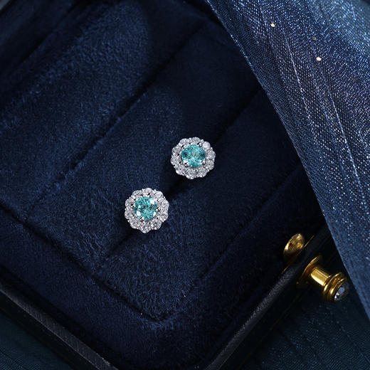 子佩集【花开海畔】S925银耳钉【EM3113-XF】培育宝石帕拉伊巴蓝碧玺太阳花2510 商品图8