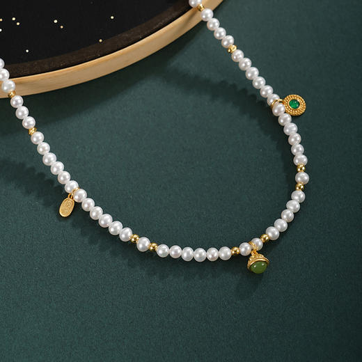 子佩集【翠纳福祥】银S925珍珠AOYA奥雅项链【QNX0017】3mm珠纳福碧玉镀金2512 商品图1