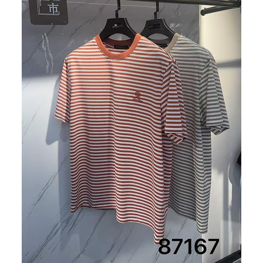 意式夏季时尚老钱风男士条纹短袖休闲莱赛尔棉圆领T恤   XLM-CM8687167 商品图0