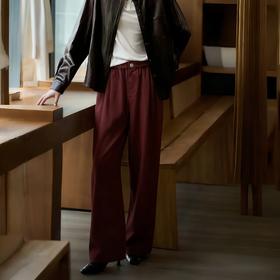 LONGNVFAIR牛仔天丝棉安可拉红阔腿裤 高腰阔腿版型 显瘦显高气质拉满