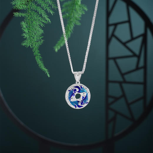 子佩集【好运连鲤】S990银套链【YXYLDZ056】花丝珐琅彩双鱼平安扣福字项链2510 商品图6