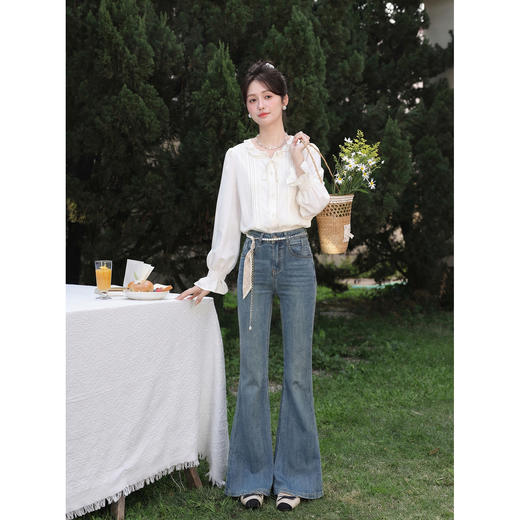 鹿向南「枫糖落日」复古蓝小个子直筒微喇牛仔裤春季显瘦长裤子女 商品图4