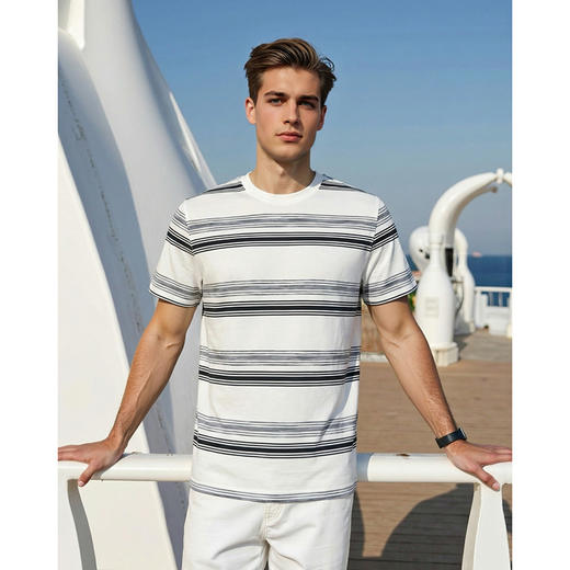 撞色条纹短袖T恤男士宽松休闲半袖T恤男上衣   XLM-CM8687169 商品图4