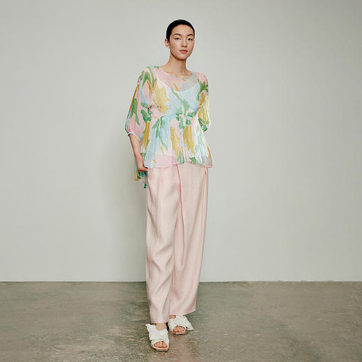 【林栖设计小店】手工系带|温柔印花宽松显瘦2026夏新款密褶衬衣两件套1962186 商品图4