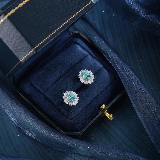 子佩集【蔚蓝花海】S925银耳钉【EM3050-XF】培育宝石帕拉伊巴蓝碧玺椭圆2510 商品图1