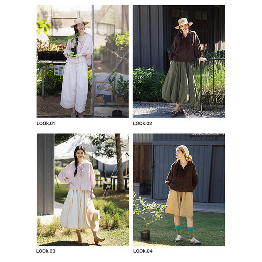 特绽放162朵/庄园衬衫*21支精梳亚麻复古手工木耳边领泡泡袖衬衫 商品图3