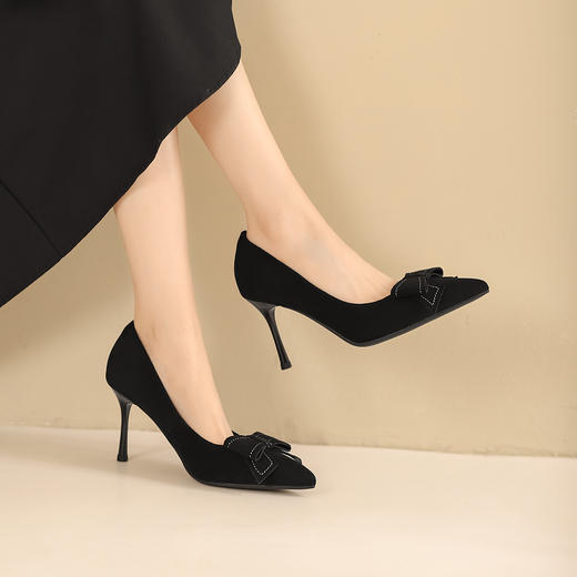 阿么手工女鞋优雅百搭高级感细跟高跟鞋8CM蝴蝶结中式浅口单鞋女 商品图2