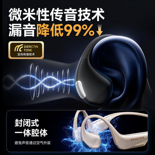 飞利浦（PHILIPS）真无线蓝牙耳机 颈挂开放式骨传导概念挂耳挂脖降噪专业运动跑步骑行适用于苹果华为小米TAQ4320黑 商品图3