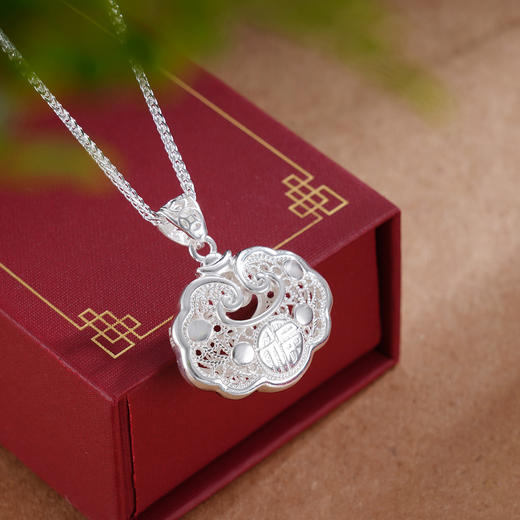 子佩集S990银儿童长命锁套链项链【CM4011-1】花丝福秀2509 商品图3