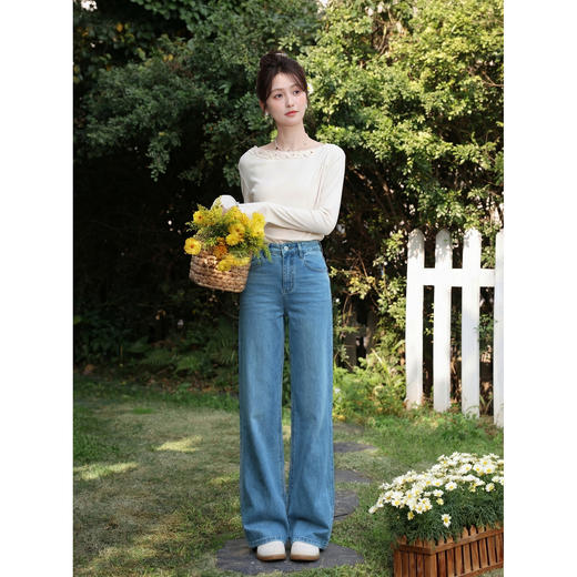 鹿向南「雾蓝织梦」垂感显瘦直筒裤女2026夏季新款简约百搭牛仔裤 商品图3