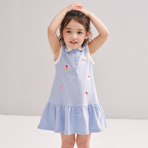 笛莎/Deesha 松饼熊2026年夏季新款童装女童可爱童趣POLO领无袖针织连衣裙 商品图4