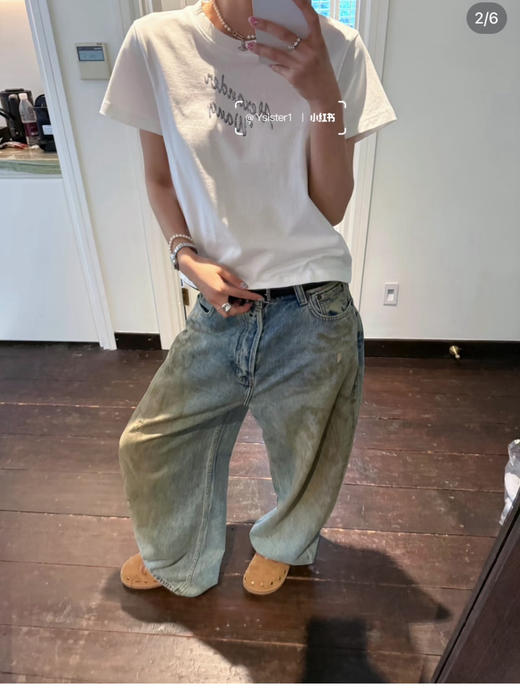 预售大王女士Shrunken OE纱线水钻logo正肩tee恤031811 商品图11