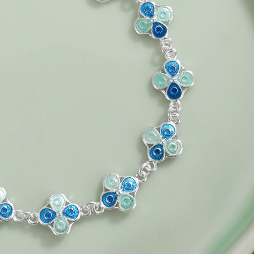 子佩集【四叶安好】S990银手链【MXSL011】四叶草花丝珐琅彩2510 商品图2