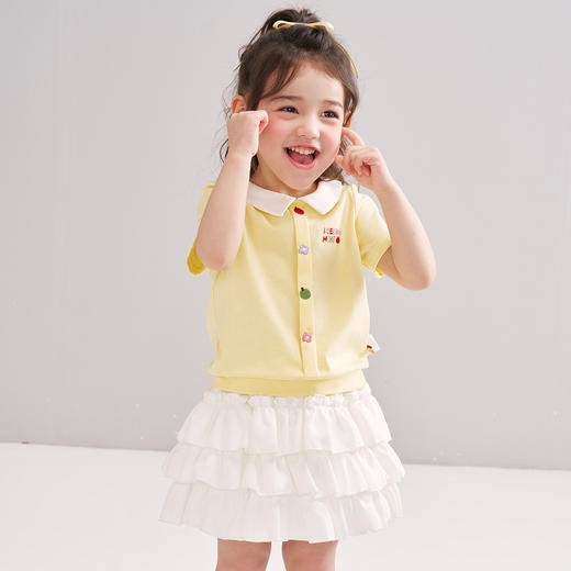 笛莎/Deesha 松饼熊2026年夏季新款童装女童甜美可爱趣味绣花翻领短袖T恤 商品图4