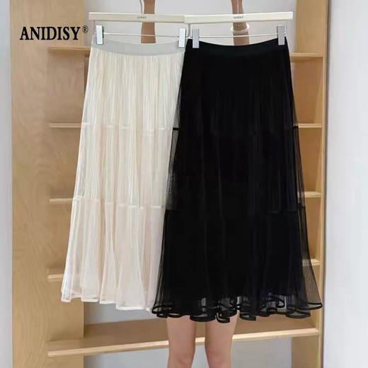 时尚网纱压褶高腰松紧腰飘逸垂感半身裙 商品图3