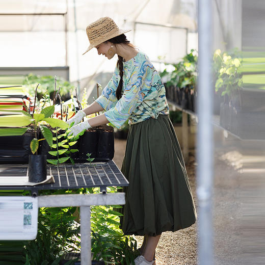 绽放102朵/小妇人*棉混纺宽松量感花苞半身裙女可调节腰围中长裙 商品图1