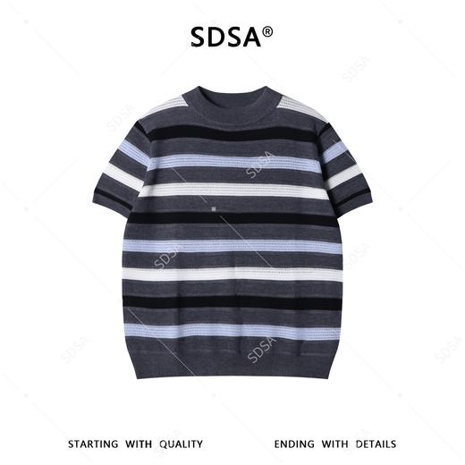 65184SDSA男装2026新款高贵轻奢简约商务撞色条纹圆领短袖T恤百搭上衣 商品图1