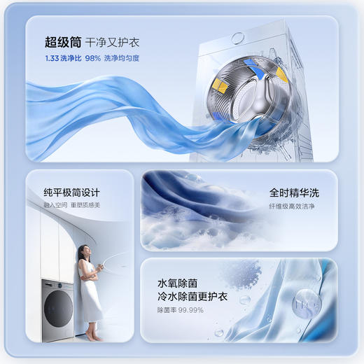 【新品上市】TCL水氧超级筒滚筒洗衣机全自动洗烘一体12KG直驱水氧除菌护衣G120T7WMax-HDIS 商品图1