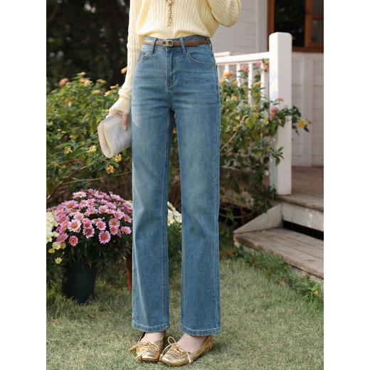 鹿向南「栀子清露」复古蓝色直筒牛仔裤女春季小个子显瘦垂感长裤 商品图4