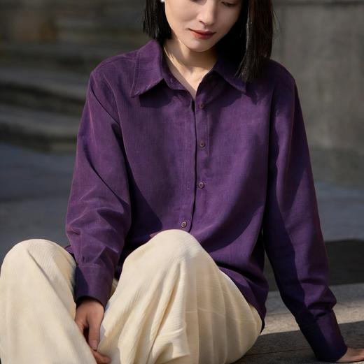 LONGNVFAIR葡萄紫灯芯绒全棉显白衬衫 oversize宽松款 软糯亲肤又有型 显白到发光！ 商品图2