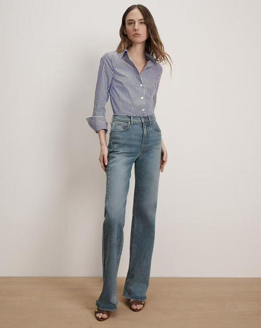 Veronica Beard纯原V领长袖条纹衬衫 商品图1