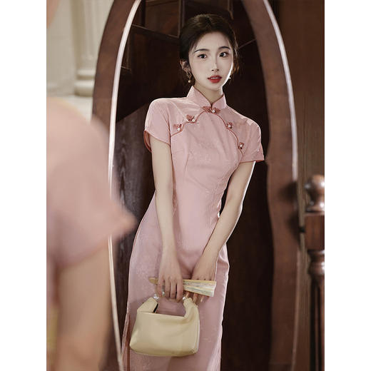 粉色旗袍夏季改良年轻款少女订婚礼服连衣裙LSB3816 商品图3