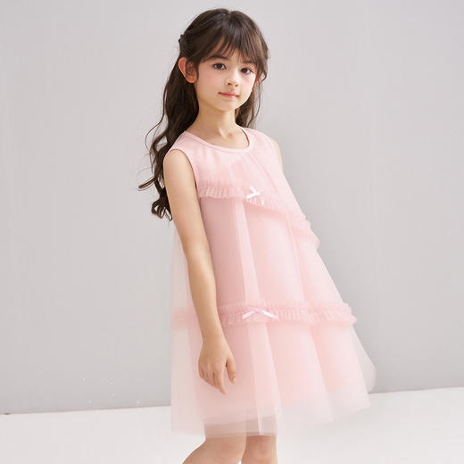 笛莎/Deesha 松饼熊2026年夏季新款童装女童甜美蝴蝶结装饰A版网纱连衣裙 商品图2