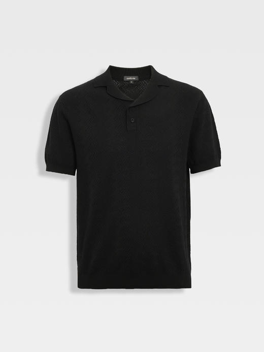 callisto黑色古巴领波浪蜂巢纹棉混纺T恤 商品图0