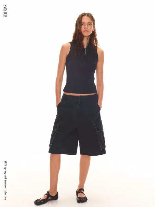 Evistub girls/E-6CDK1757/做旧工装中裤100%棉水洗复古 商品图2