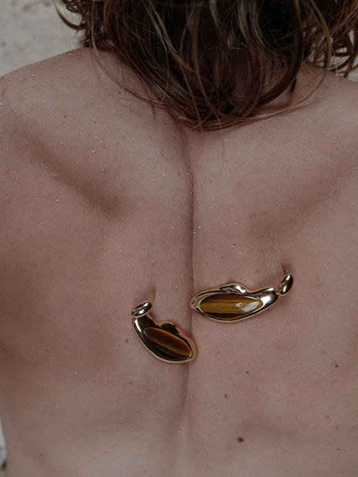 ANATTA｜E-P03-1GDTE Pebble I Earrings  [ 虎眼石 耳环 ]【鹅卵石Pebble】 商品图2