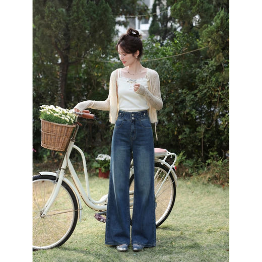 鹿向南「蓝屿微序」垂坠感阔腿裤女夏季新款百搭显瘦蓝色牛仔长裤 商品图2