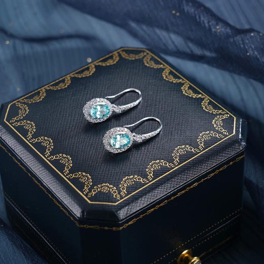 子佩集【湛蓝之海】S925银耳环【EM3085-XF】培育宝石帕拉伊巴蓝碧玺椭圆2510 商品图5