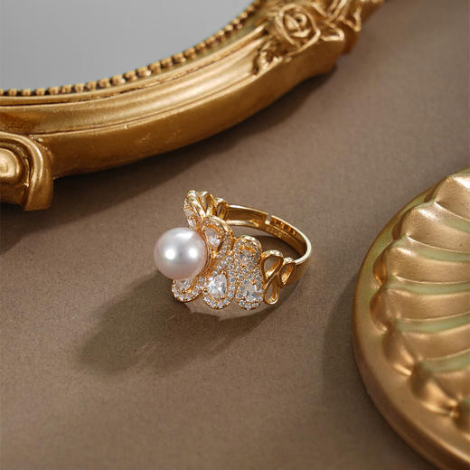 子佩集【女王加冕】银S925珍珠AOYA奥雅戒指【HJYJZ009】8mm珠镀金爱心水滴皇冠2512 商品图3