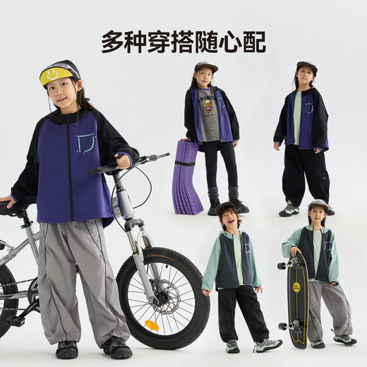 MANHOJIA【巴塔格】儿童外套早春新款格纹撞色户外连帽软壳外套 商品图3