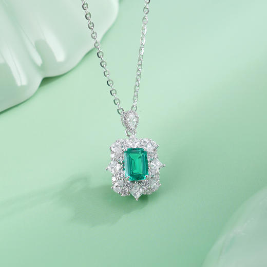 子佩集【翠洲花海】S925银套链【PM2255-XF】培育宝石祖母绿方块2510 商品图2